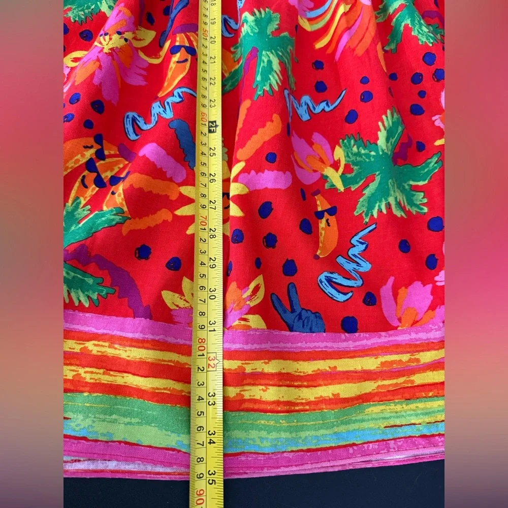 NWT Maison d’Amelie Hawaiian Multicolor Linen Boho Tiered Peasant Midi Skirt L